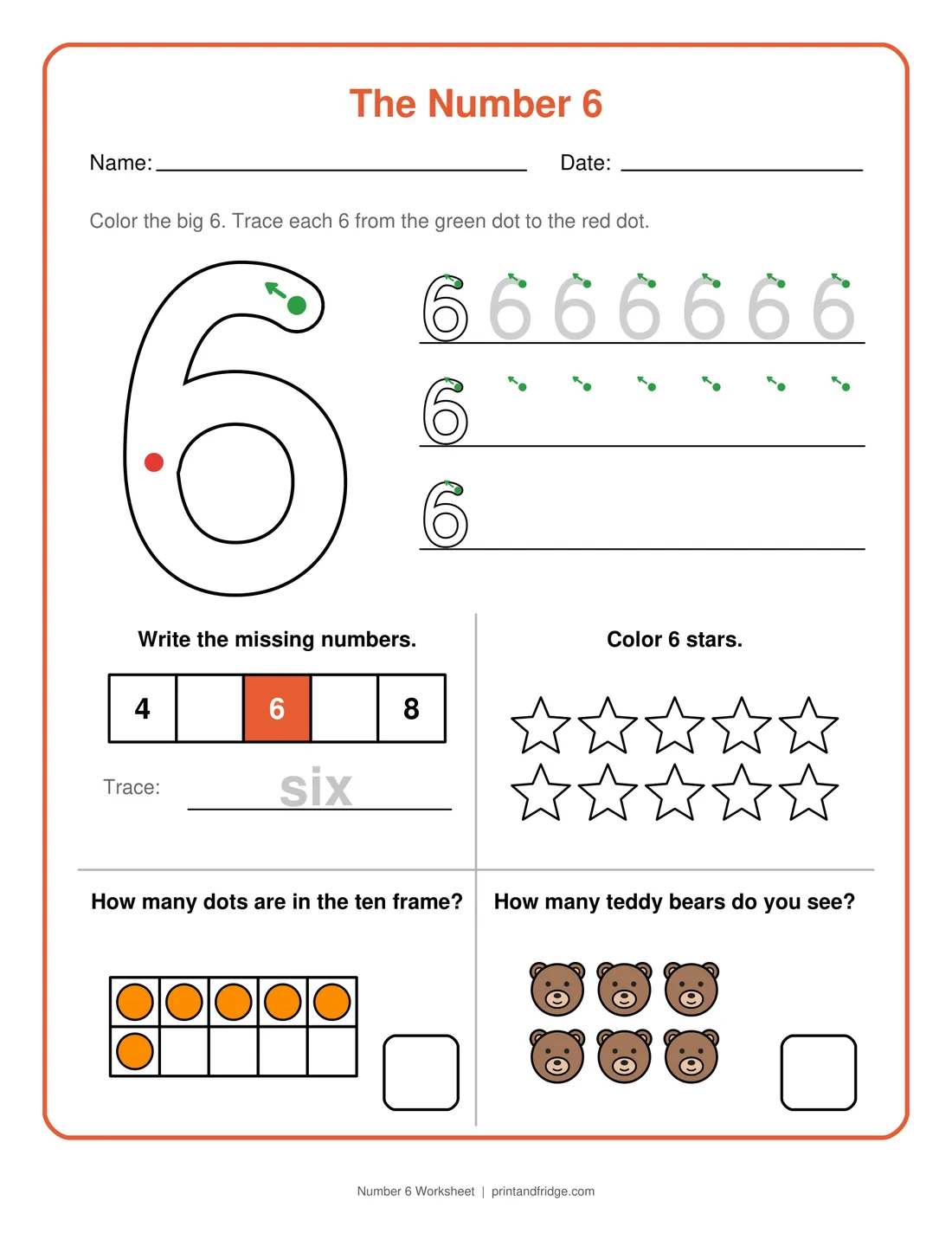 Number 6 Worksheet printable worksheet