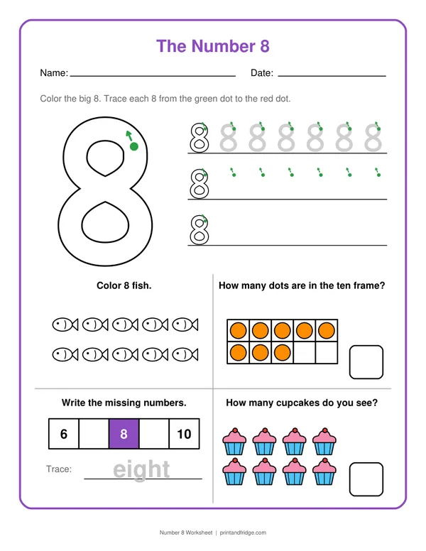 Number 8 Worksheet printable worksheet