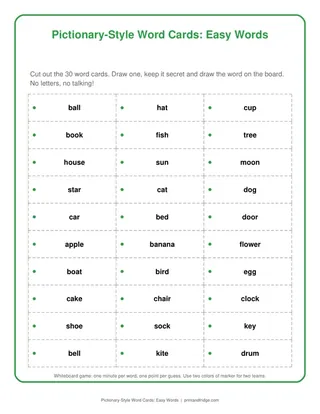 Pictionary-Style Word Cards: Easy Words