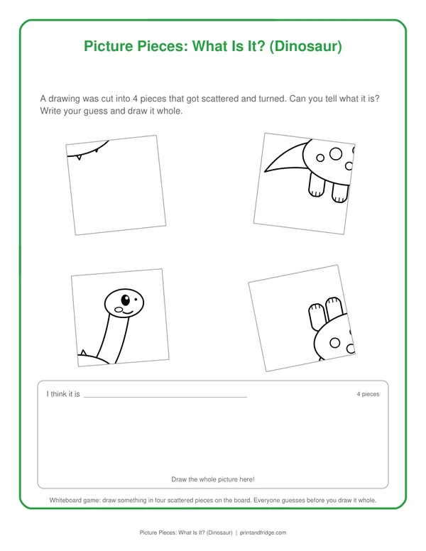 Picture Pieces: What Is It? (Dinosaur) printable game