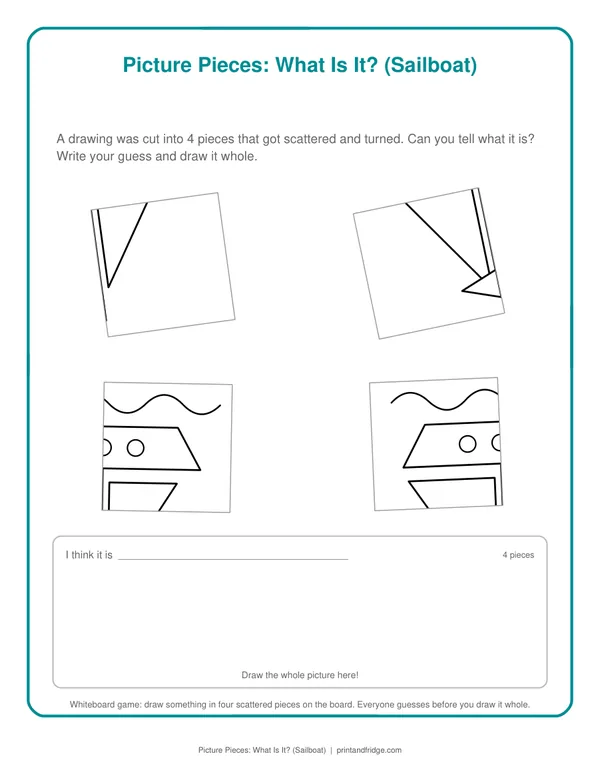 Picture Pieces: What Is It? (Sailboat) printable game
