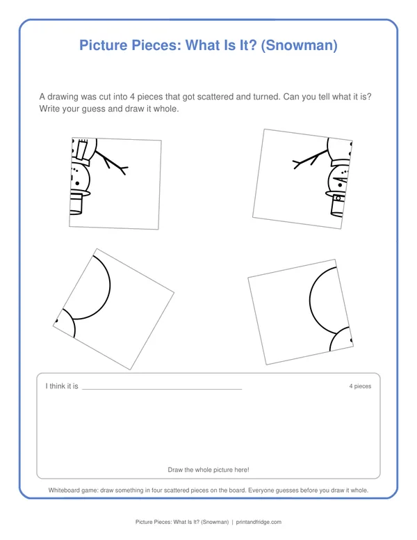 Picture Pieces: What Is It? (Snowman) printable game