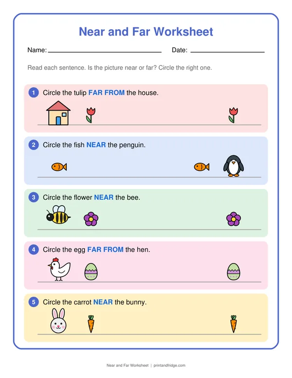 Near and Far Worksheet printable worksheet