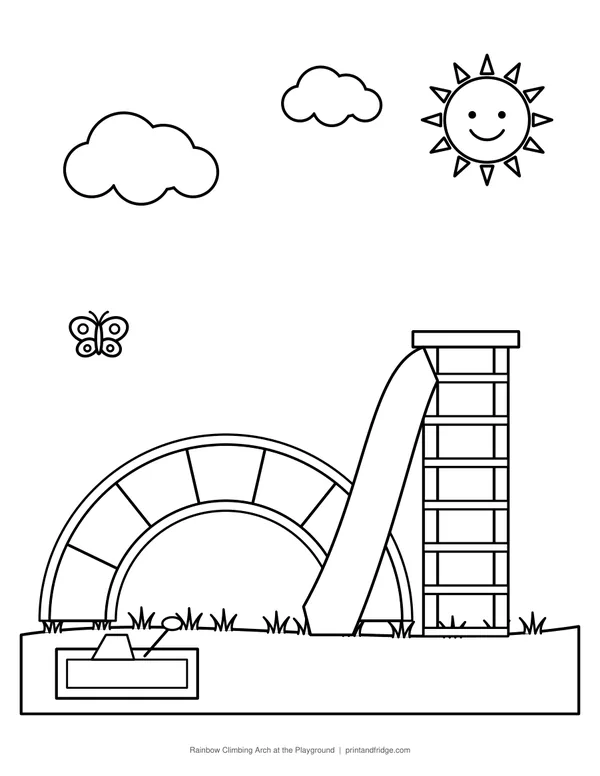 Rainbow Climbing Arch at the Playground printable coloring page