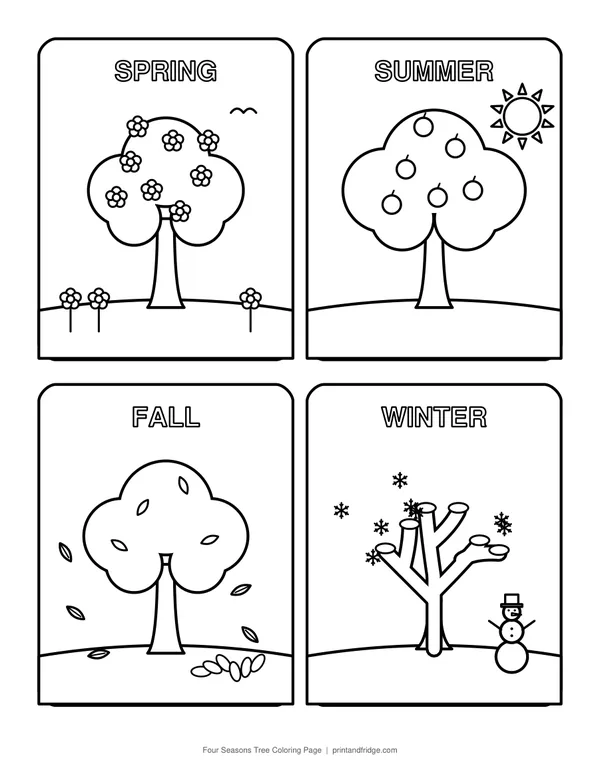 Four Seasons Tree Coloring Page printable coloring page
