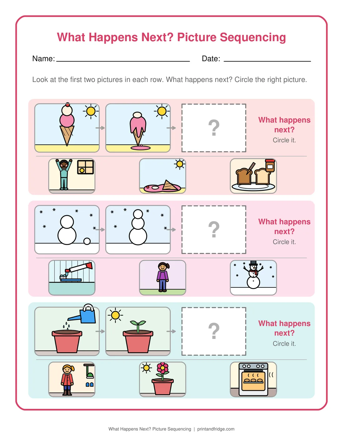 What Happens Next? Picture Sequencing printable worksheet
