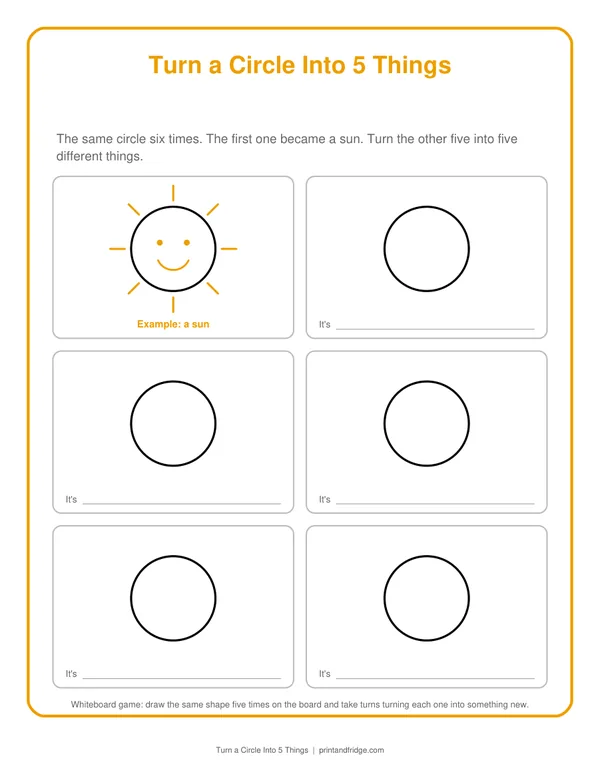 Turn a Circle Into 5 Things printable game