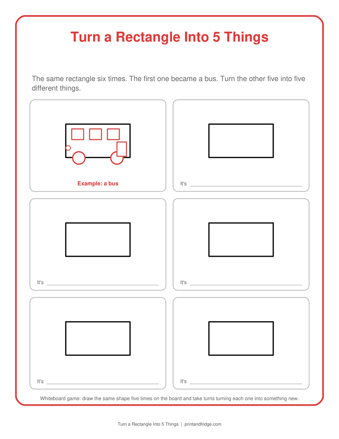 Turn a Rectangle Into 5 Things printable game