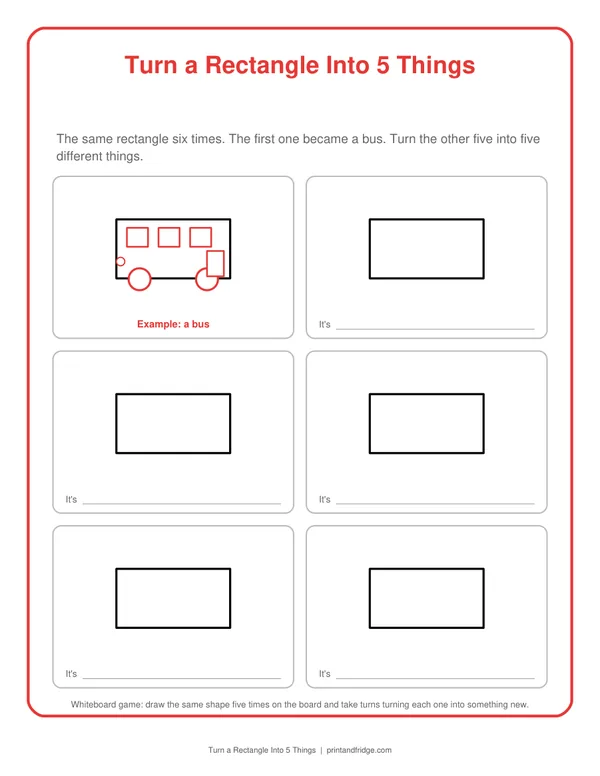 Turn a Rectangle Into 5 Things printable game