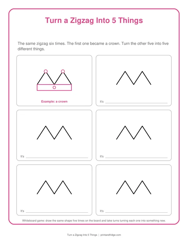 Turn a Zigzag Into 5 Things printable game