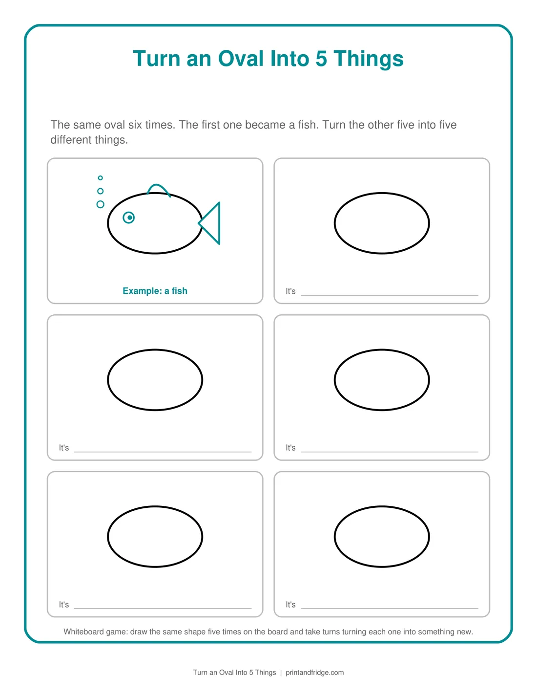 Turn an Oval Into 5 Things printable game