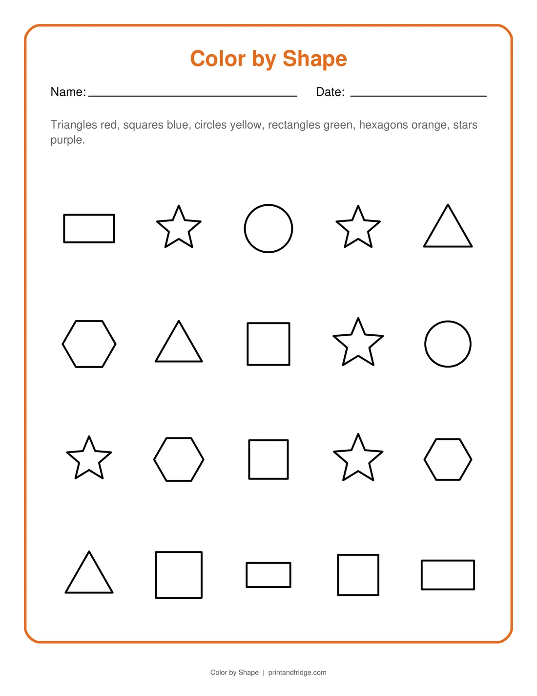 Color by Shape printable worksheet