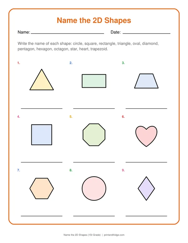 Name the 2D Shapes (1St Grade) printable worksheet