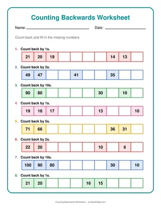 Counting Backwards Worksheet