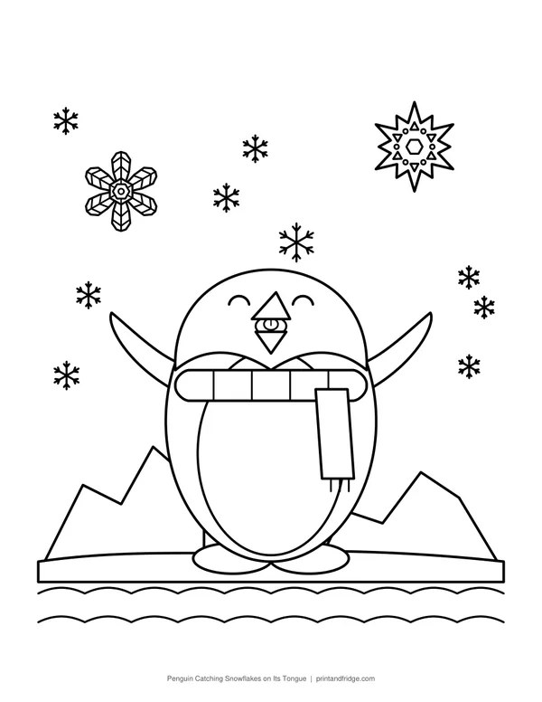 Penguin Catching Snowflakes on Its Tongue printable coloring page