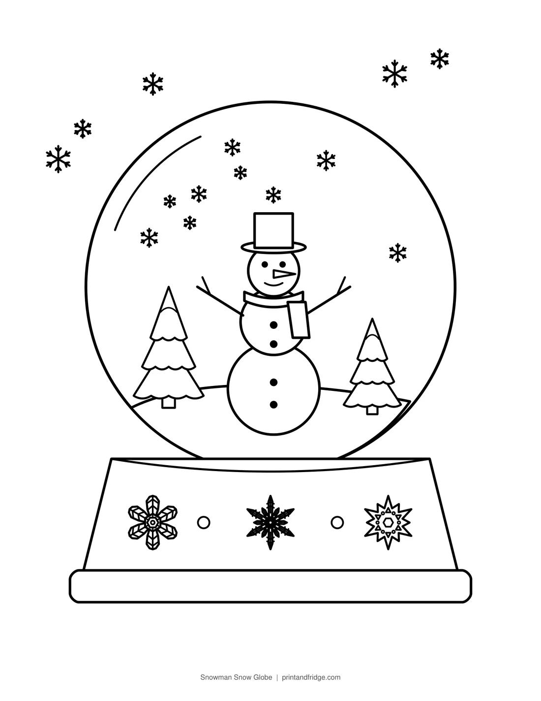 Snowman Snow Globe printable coloring page