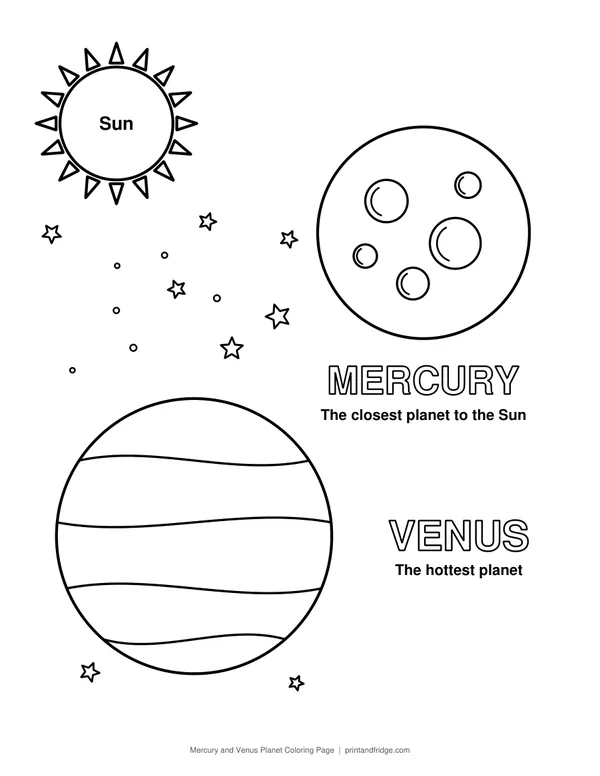Mercury and Venus Planet Coloring Page printable coloring page