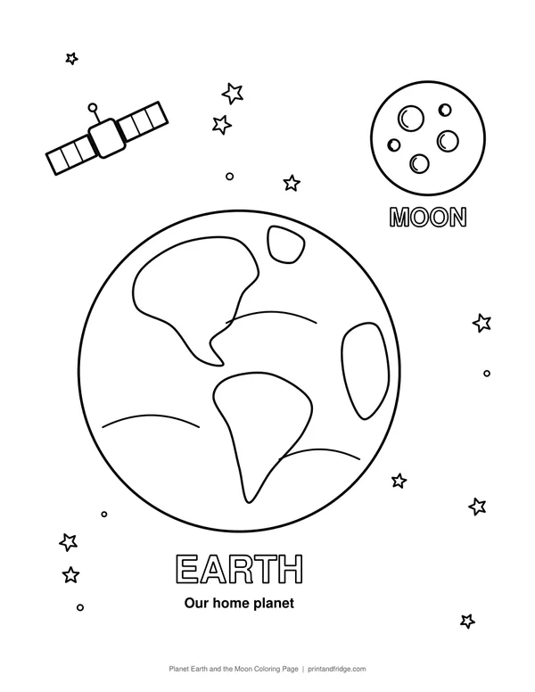 Planet Earth and the Moon Coloring Page printable coloring page