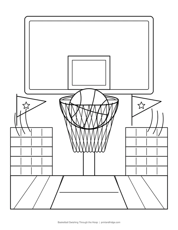 Basketball Swishing Through the Hoop printable coloring page