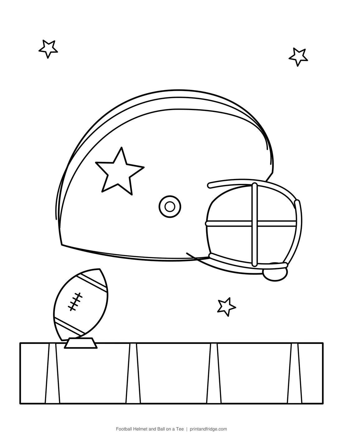 Football Helmet and Ball on a Tee printable coloring page