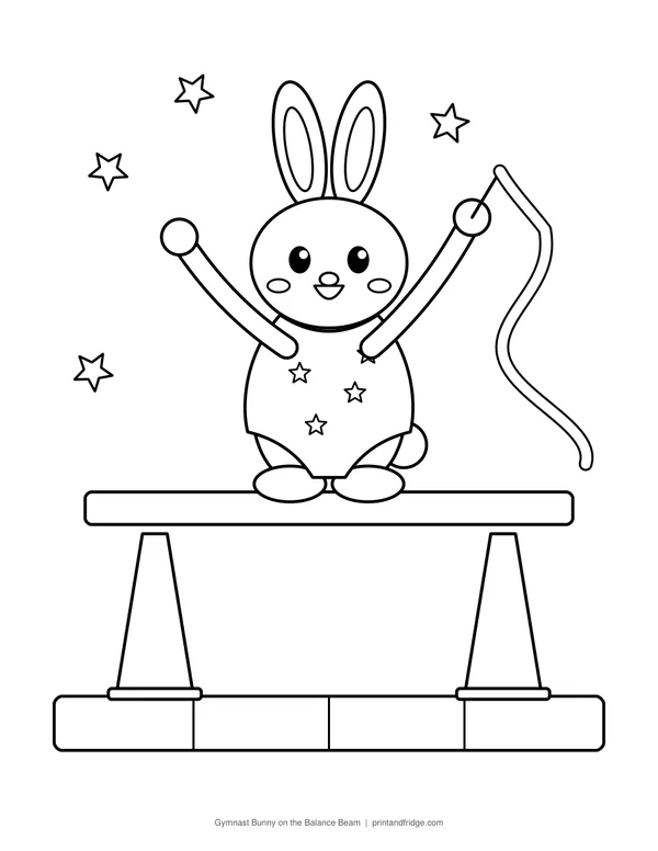 Gymnast Bunny on the Balance Beam printable coloring page