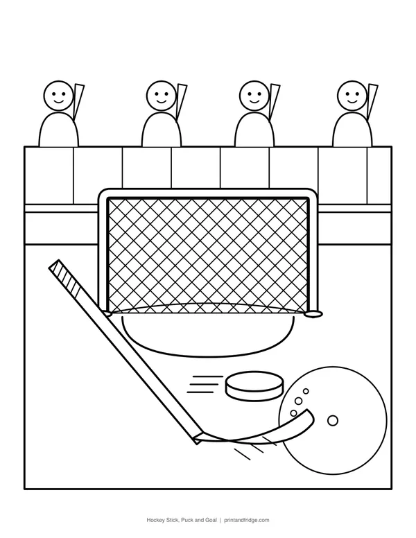 Hockey Stick, Puck and Goal printable coloring page