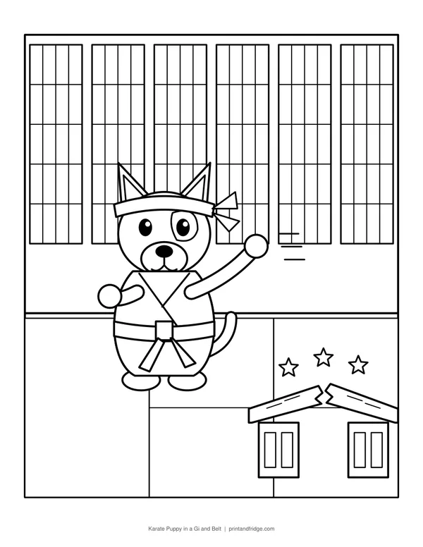 Karate Puppy in a Gi and Belt printable coloring page