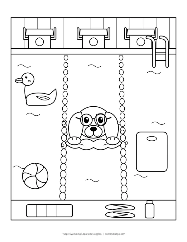Puppy Swimming Laps with Goggles printable coloring page