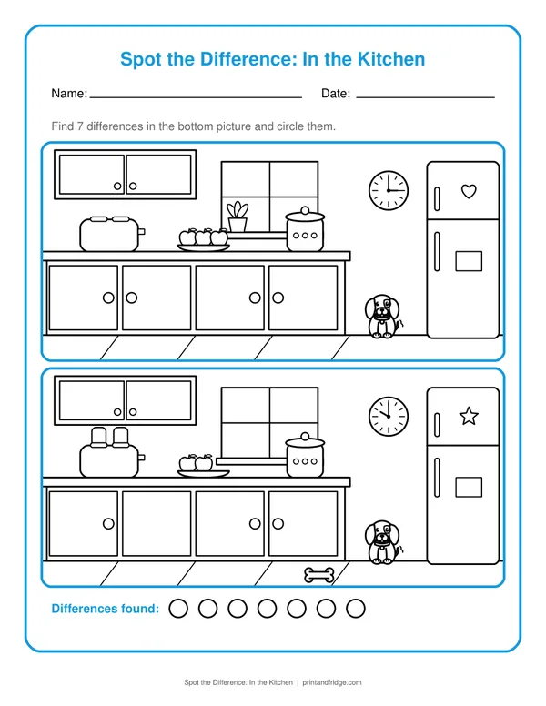 Spot the Difference: In the Kitchen printable worksheet