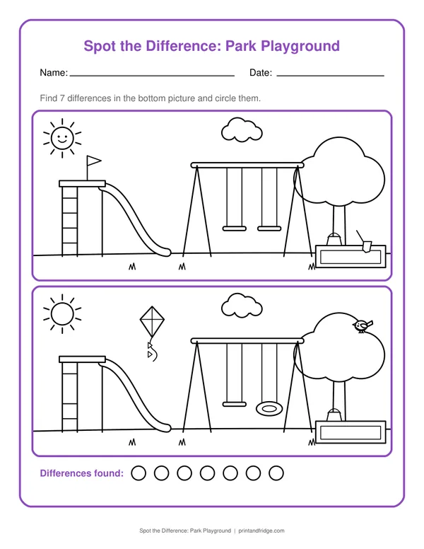 Spot the Difference: Park Playground printable worksheet