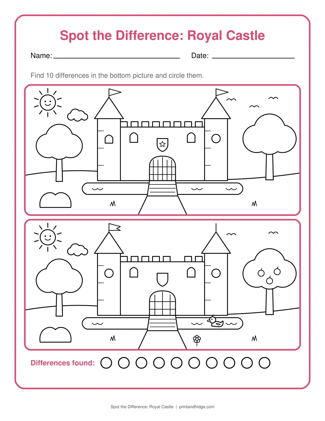 Spot the Difference: Royal Castle printable worksheet