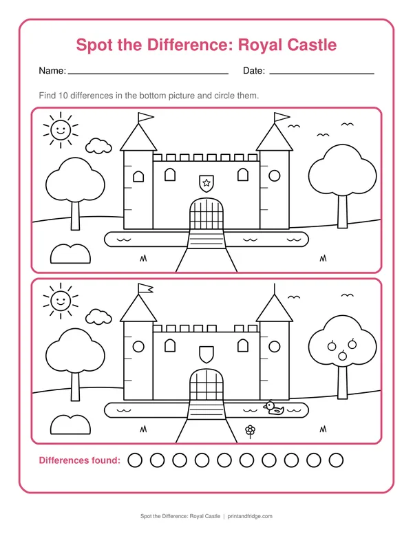 Spot the Difference: Royal Castle printable worksheet