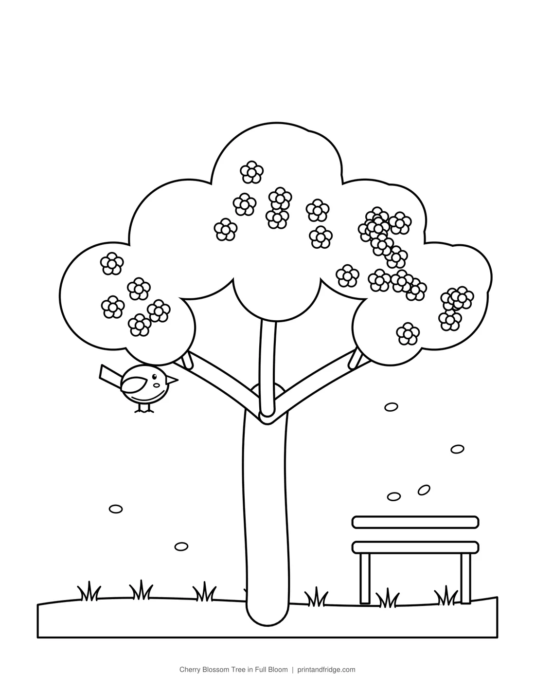 Cherry Blossom Tree in Full Bloom printable coloring page