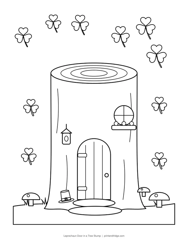Leprechaun Door in a Tree Stump printable coloring page