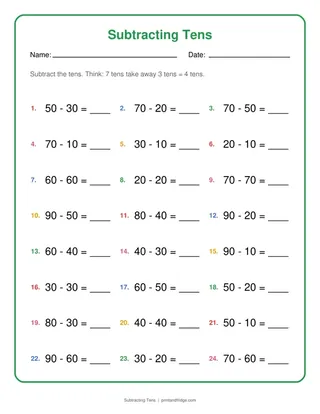 Subtracting Tens