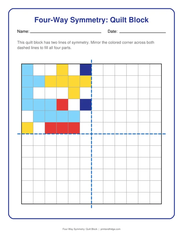 Four-Way Symmetry: Quilt Block printable worksheet