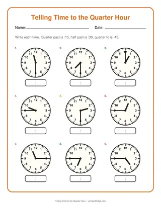 Telling Time to the Quarter Hour