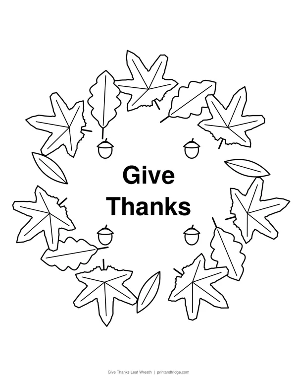 Give Thanks Leaf Wreath printable coloring page