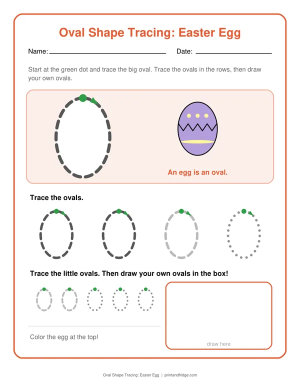 Oval Shape Tracing: Easter Egg printable worksheet
