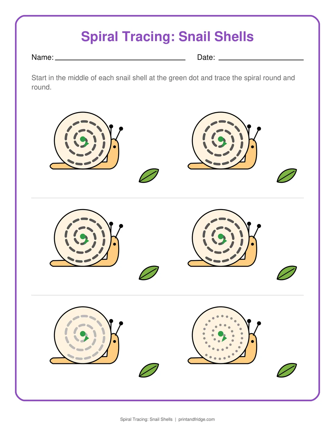 Spiral Tracing: Snail Shells printable worksheet