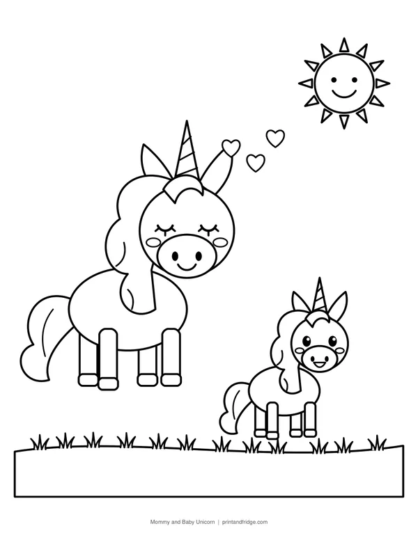 Mommy and Baby Unicorn printable coloring page