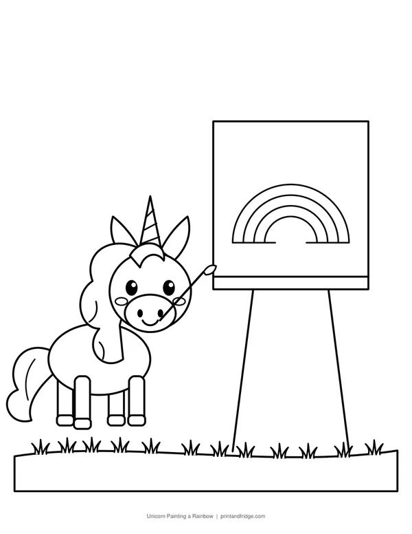 Unicorn Painting a Rainbow printable coloring page