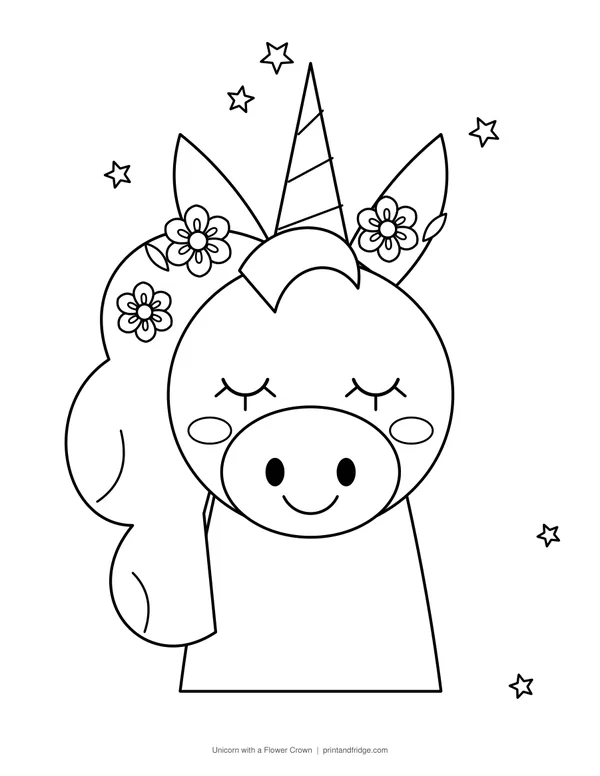 Unicorn with a Flower Crown printable coloring page