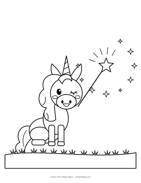 Unicorn with a Magic Wand printable coloring page
