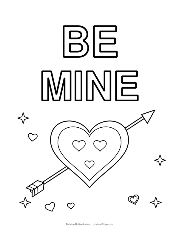 Be Mine Bubble Letters printable coloring page