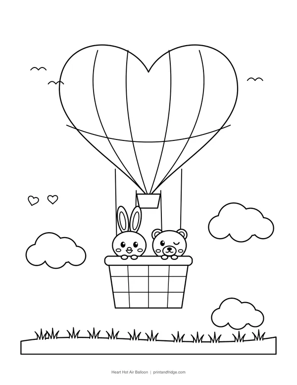 Heart Hot Air Balloon printable coloring page