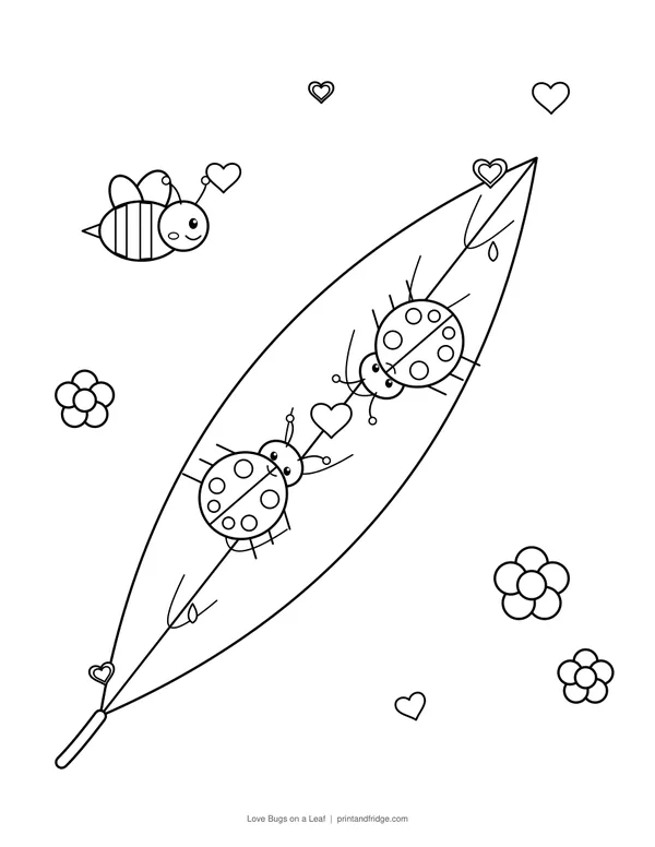 Love Bugs on a Leaf printable coloring page