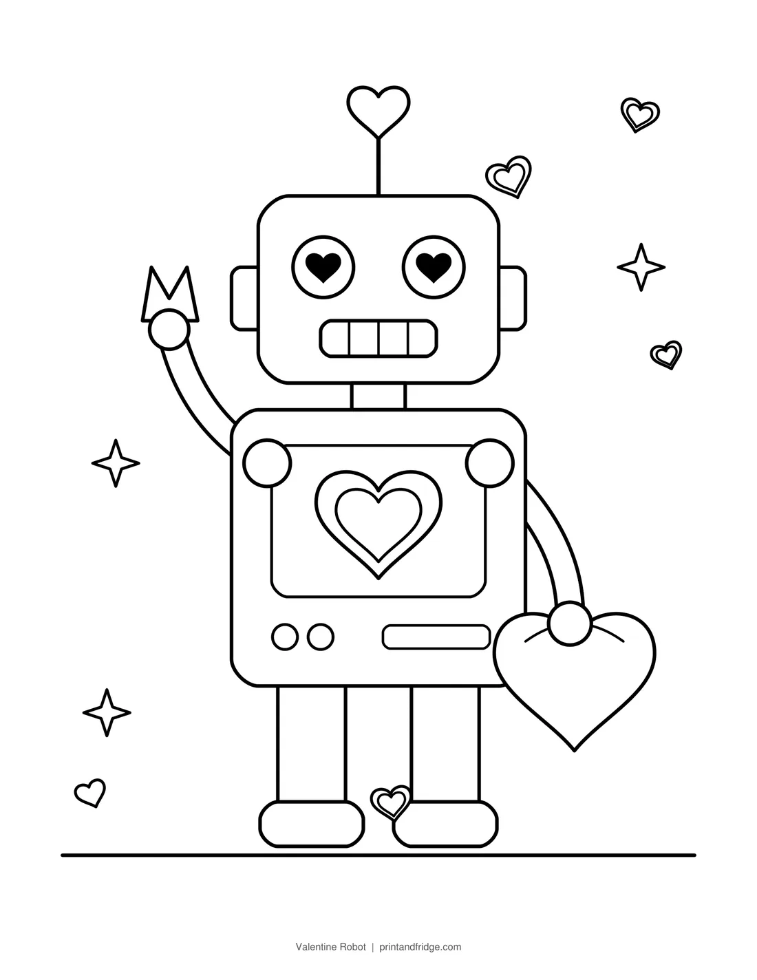 Valentine Robot printable coloring page