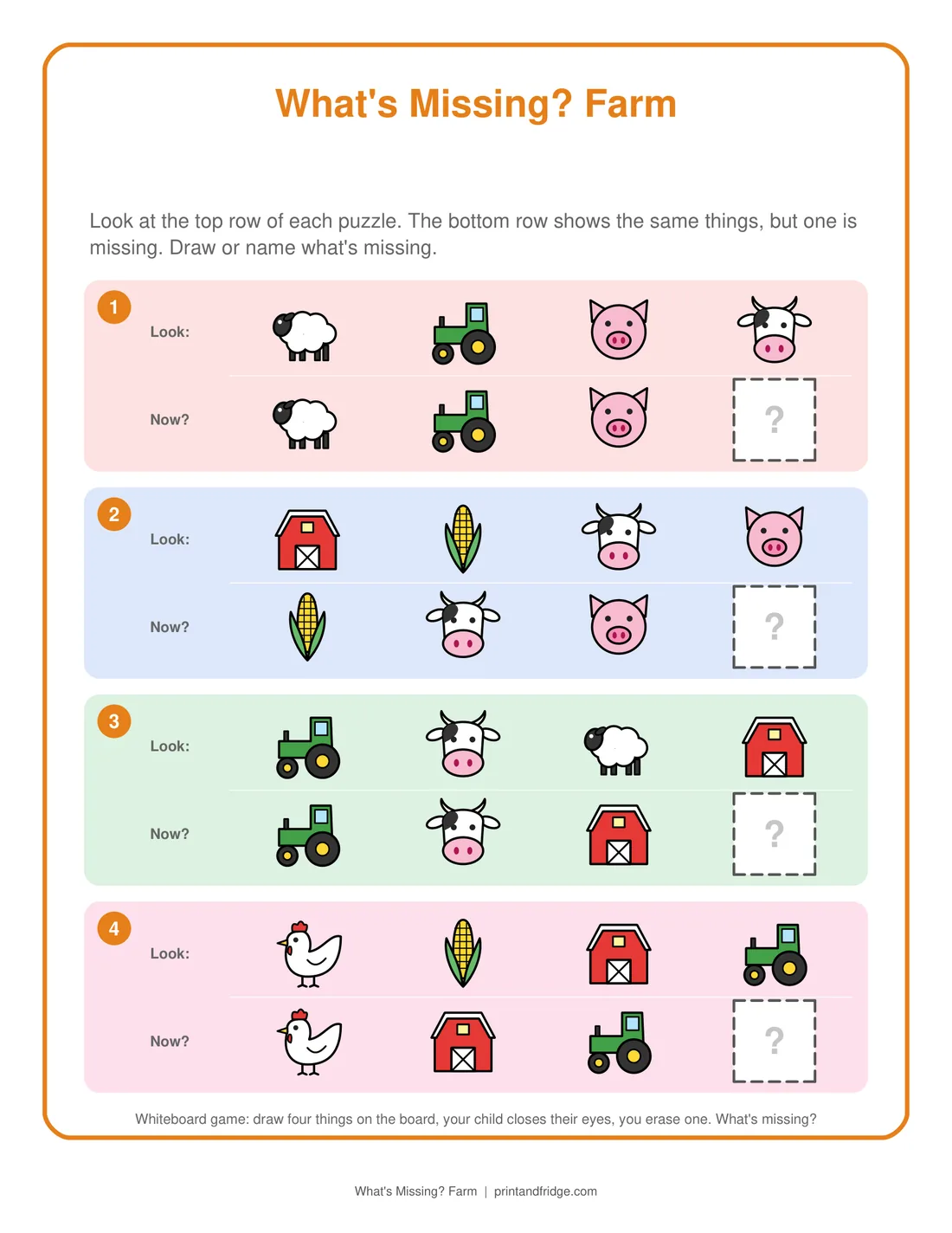 What's Missing? Farm printable game