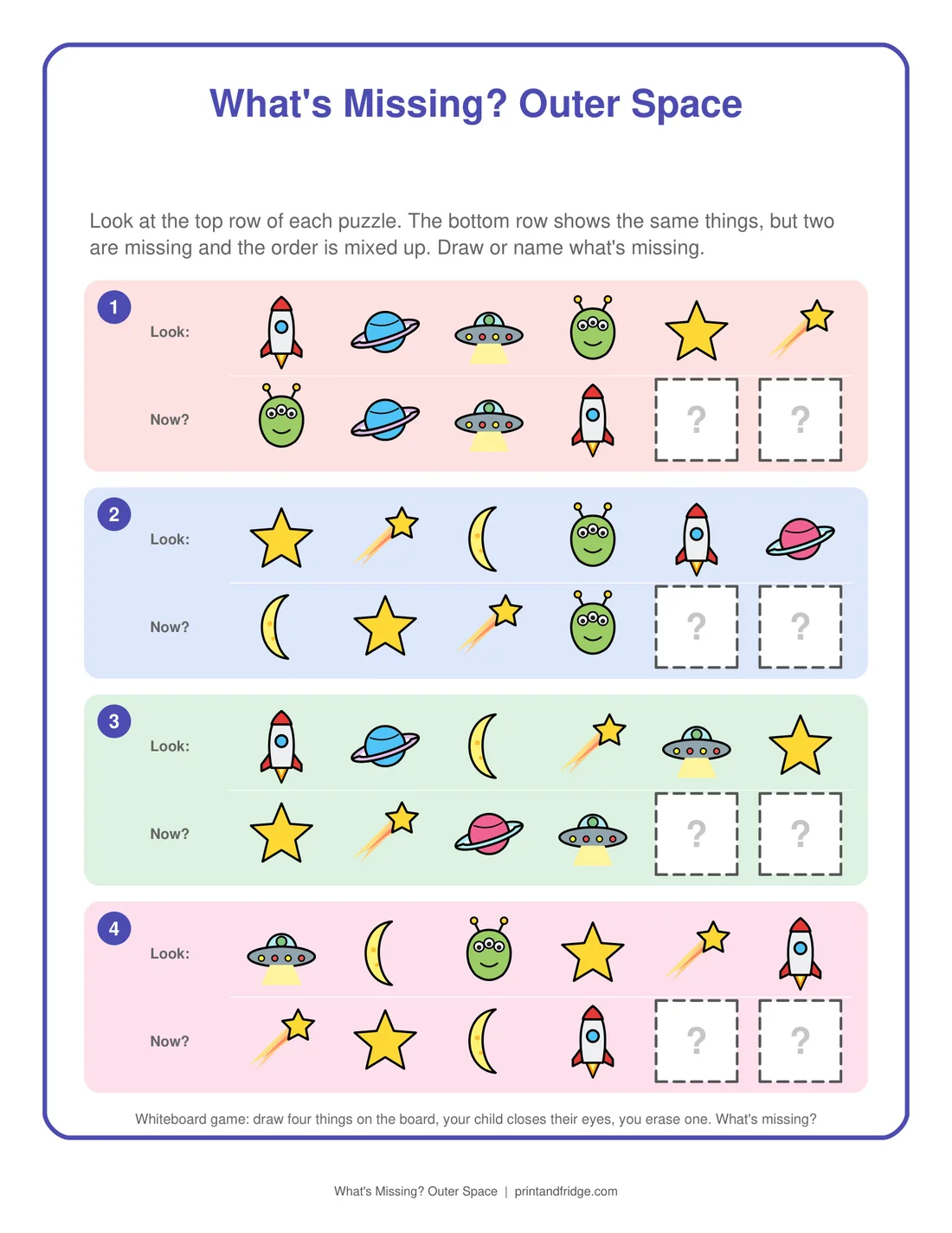 What's Missing? Outer Space printable game